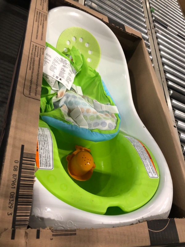 Photo 1 of Fisher-Price Baby Bath Tub, 4-in-1 Newborn to Toddler Tub with Infant Seat Bath Toys and Sling ‘n Seat Tub, Green Green - Frustration Free Package