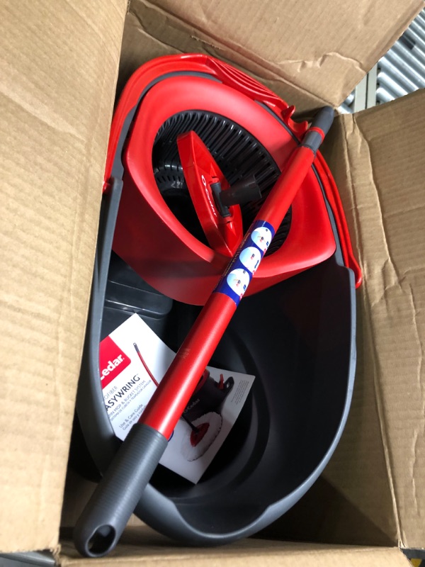 Photo 4 of ***USED NOT COMPLETE** O-Cedar EasyWring Microfiber Spin Mop, Bucket Floor Cleaning System, Red, Gray Spin Mop & Bucket