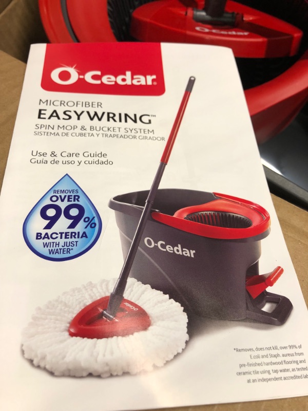 Photo 3 of ***USED NOT COMPLETE** O-Cedar EasyWring Microfiber Spin Mop, Bucket Floor Cleaning System, Red, Gray Spin Mop & Bucket