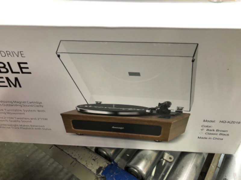 Photo 3 of All-in-One Vintage Record Player High Fidelity Belt Drive Turntable for Vinyl Records Built-in 2 Tweeter and 2 Bass Stereo Speakers, Vinyl Player with MM Cartridge, Bluetooth, Aux-in, RCA, Auto Stop Brown Built-in 4 Speakers
