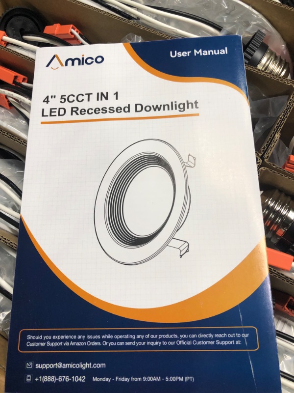 Photo 3 of Amico 24 Pack 4 inch 5CCT LED Recessed Lighting, Dimmable, 9W=60W, 650LM, 2700K/3000K/4000K/5000K/6000K Selectable, Retrofit Can Lights with Baffle Trim, IC & Damp Rated - ETL & FCC Certified