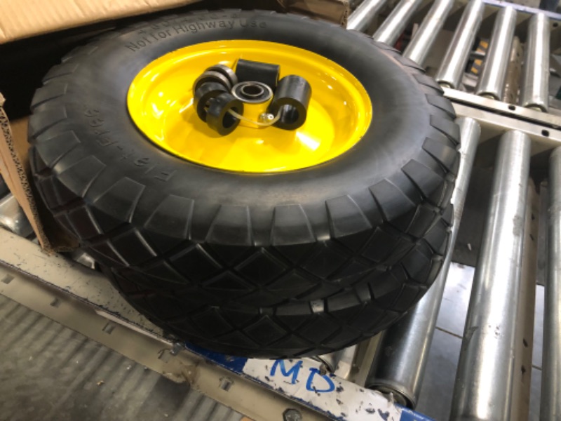 Photo 1 of 4.80/4.00-8" Tire and Wheel Assembly Set for Wheelbarrows, 5/8" or 3/4" Bore Wheelbarrow Tires for Utility Cart, Wheel Barrel, Wagon, Trailer, Dolly, 16" Solid Rubber Tires Without Flat Spots, 2 Pack