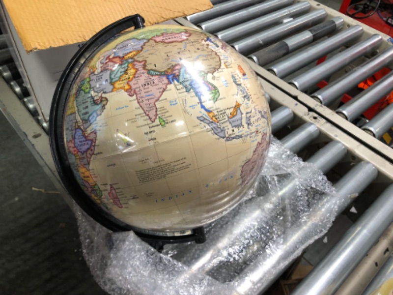 Photo 3 of 12 Inch World Globe with Metal Stand and Magnifying Glass | Perfect Desk or Classroom Globe for Adults and Children | 2021 Edition Includes Nation Flag Stickers | A Handmade Product