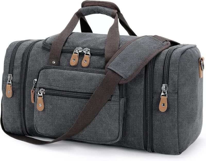 Photo 3 of Gonex Canvas Duffle Bag for Travel 60L Expandable Duffel Weekend Overnight Bag men (Dark Gray)
