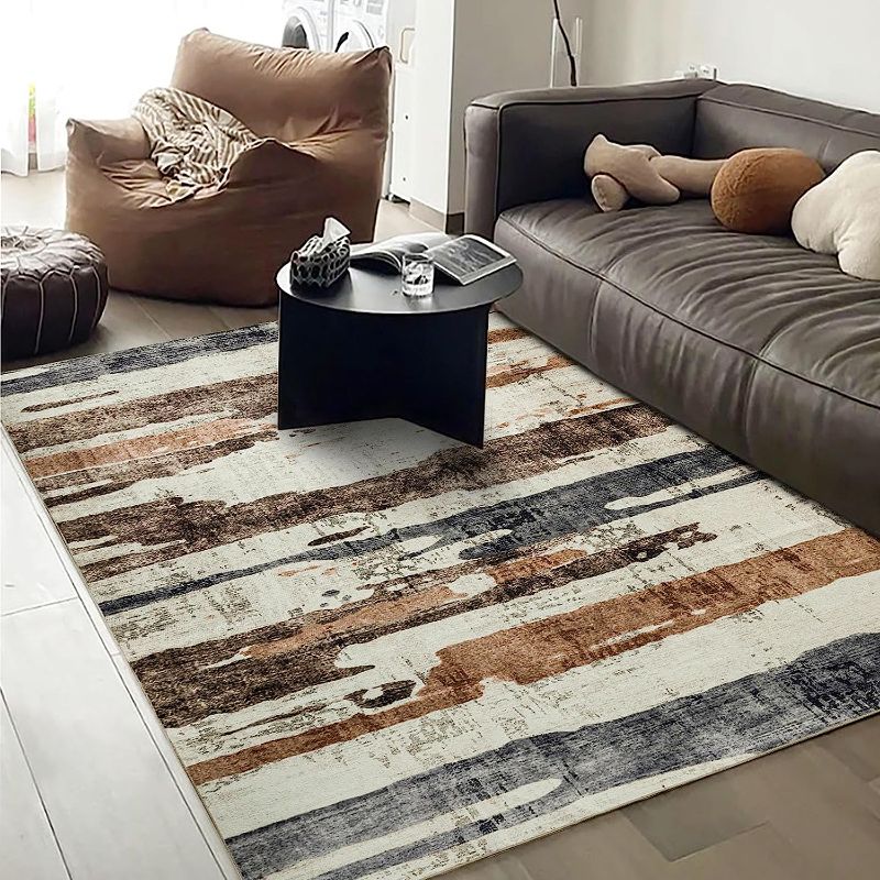 Photo 1 of OMERAI Washable Rug 8'x10' Abstract Machine Washable Rugs Ultra-Thin Area Rugs for Living Room Non Slip Stain Resistant Modern Large Carpet for Bedroom Dining Room Office Brown Rug Washable (Brown)