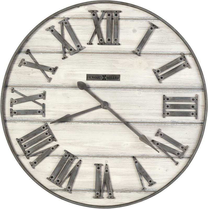 Photo 1 of **USED FOR PARTS** Howard Miller West Grove Wall Clock 625-743 ? Neutral White Washed Finish, Gray and White Aged Applied Arabic Numerals, Antique Home Dcor, Quartz Movement