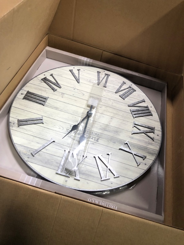 Photo 3 of **USED FOR PARTS** Howard Miller West Grove Wall Clock 625-743 ? Neutral White Washed Finish, Gray and White Aged Applied Arabic Numerals, Antique Home Dcor, Quartz Movement