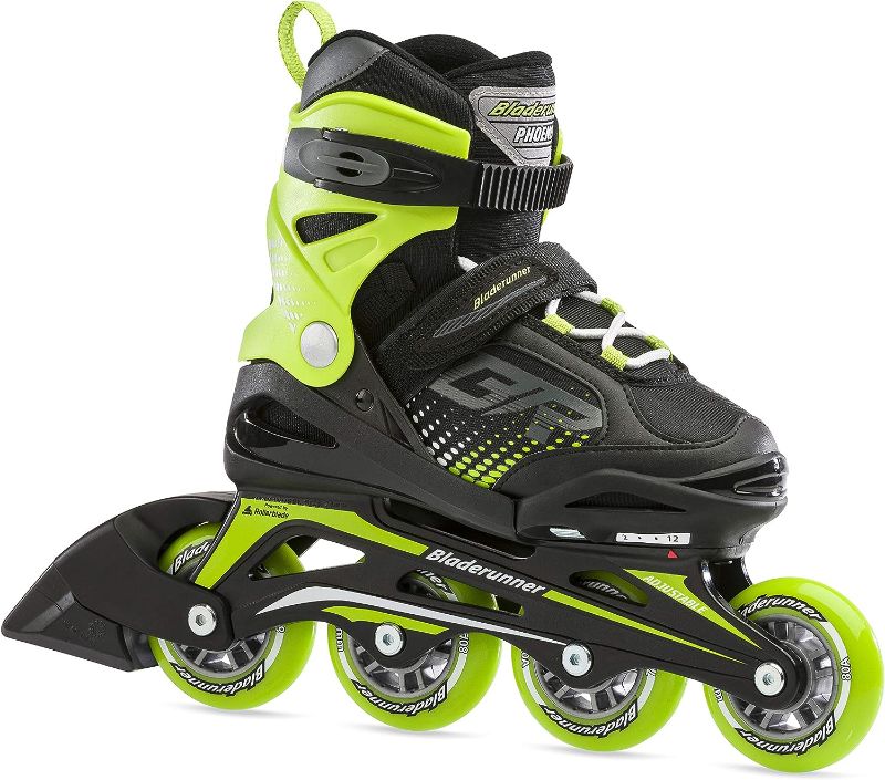 Photo 1 of Bladerunner by Rollerblade Phoenix Boys Adjustable Fitness Inline Skate, Black and Green, Junior, Value Performance Inline Skates