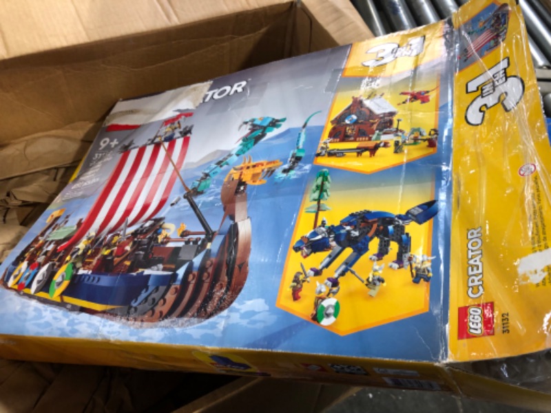 Photo 3 of **USED NOT COMPLETE** LEGO Creator 3in1 Viking Ship and The Midgard Serpent 31132, Toy Boat and Snake to House or Wolf Figure Building Set, Gifts for Kids, Boys & Girls Standard Packaging