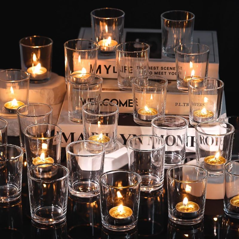 Photo 1 of 60Pcs Votive Candle Holders- Clear Tea Lights Candle Holder, Glass Candle Holders Bulk for Wedding Centerpieces, Festival & Party Table Centerpiece Decor