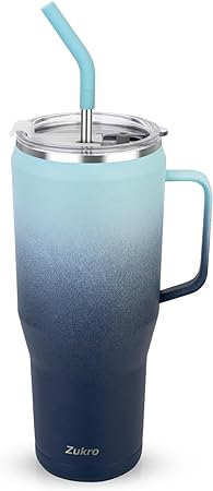 Photo 1 of 50 oz Mug Tumbler With Handle and Straw, Vacuum Insulated Stainless Steel Large Cup with Lid,Fit in Cup Holder,No Sweat,Keep Drinks Cold 30 Hours, Dishwasher Safe, Bluewave