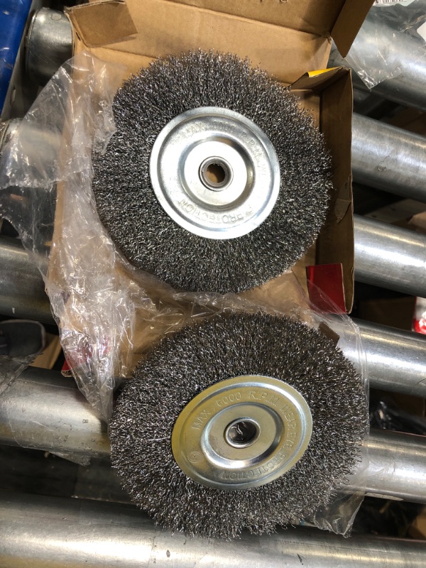 Photo 3 of 6 inch Wire Bench Wheel Brush Coarse Crimped Wire 0.012-Inch with 1/2 Inch and 5/8-Inch Arbor Hole for Bench Grinders