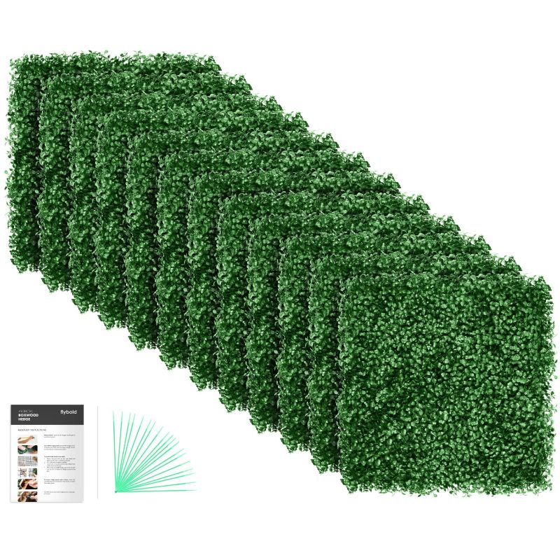 Photo 1 of (24 Pcs, 9x9 Inch)  Grass Wall Panels Boxwood Hedge Wall Panels Artificial Grass Wall Backdrop Greenery Wall with 100 Zip Ties UV Protected Privacy Screen for Indoor Outdoor Wall Decor (24 Pcs, 9x9 Inch) 