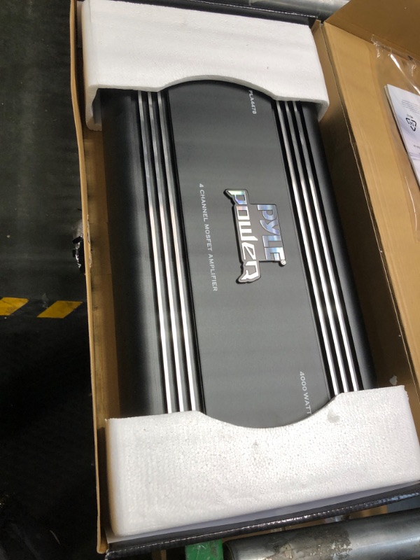 Photo 1 of Pyle 4 Channel Car Stereo Amplifier - 4000W High Power 4-Channel Bridgeable Audio Sound Auto Small Speaker Amp Box w/ MOSFET, Crossover, Bass Boost Control, Silver Plated RCA Input Output -PLA4478
