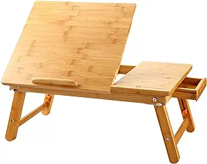 Photo 1 of NNEWVANTE Laptop Desk Nnewvante Adjustable Laptop Desk Table 100 Bamboo with USB Fan Foldable Breakfast Serving Bed Tray w' Drawer