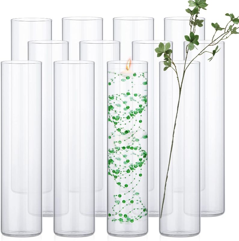 Photo 1 of 12 Pack Glass Clear Cylinder Vases Tall Floating Candle Holders Centerpiece Table Vases for Home Wedding Decorations Formal Dinners (14 x 3.35 Inch)