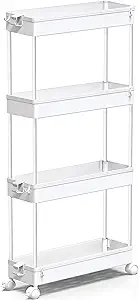 Photo 1 of SPACEKEEPER Slim Rolling Storage Cart 4 Tier Bathroom Organizer Mobile Shelving Unit Utility Cart Tower Rack for Kitchen Laundry Narrow Places, White