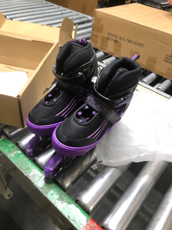 Photo 3 of Adjustable Kids Inline Skates Girls Boys, Purple&Black All Wheels Light up Kids Skates for Beginner Outdoor and Indoor Large - Teen&Youth