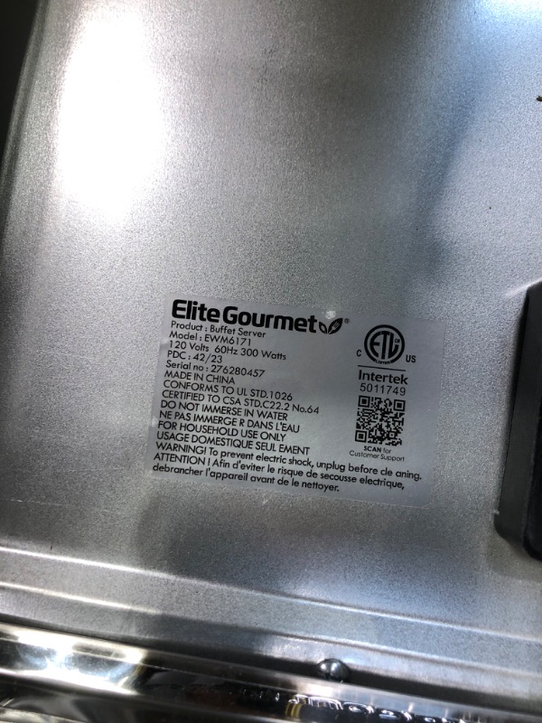 Photo 4 of **USED** Elite Gourmet EWM-6171 7.5 Quart Triple Buffet Server Food Warmer Temperature Control, Clear Slotted Lids, Perfect for Parties, Entertaining & Holidays, 3 x 2.5Qt 7.5 Quart / 3 Trays