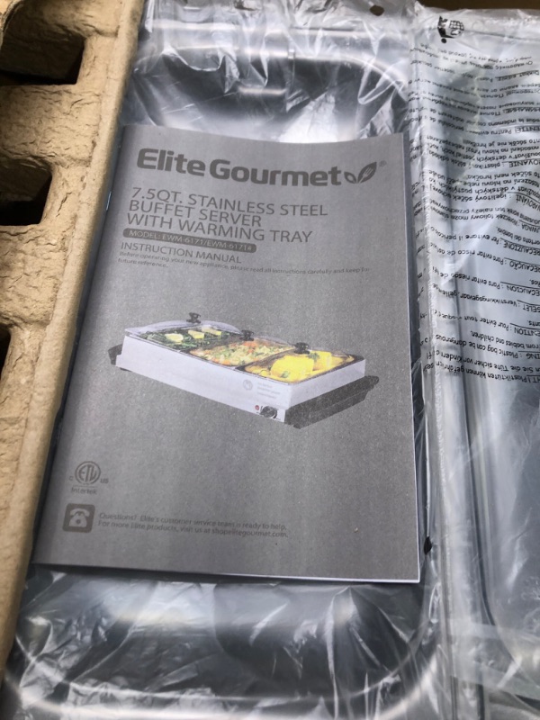 Photo 1 of **USED** Elite Gourmet EWM-6171 7.5 Quart Triple Buffet Server Food Warmer Temperature Control, Clear Slotted Lids, Perfect for Parties, Entertaining & Holidays, 3 x 2.5Qt 7.5 Quart / 3 Trays