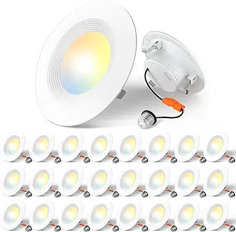 Photo 1 of Amico 24 Pack 4 inch 5CCT LED Recessed Lighting, Dimmable, 8.5W=60W, 650LM, 2700K/3000K/4000K/5000K/6000K Selectable, Retrofit Can Lights with Baffle Trim, IC & Damp Rated - ETL & FCC Certified