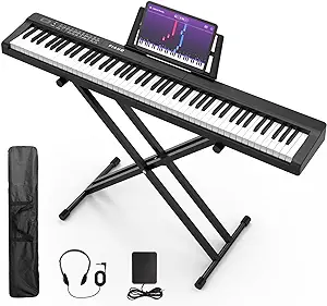 Photo 1 of Digital Piano 88 Key Full Size Semi Weighted Electronic Keyboard Piano Set with Stand,Built-In Speakers,Electric Piano Keyboard with Sustain Pedal,Bluetooth,MIDI/USB/MP3 for Beginners Adults