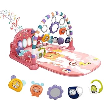 Photo 1 of  Baby Play Mat Baby Gym,Funny Play Piano Tummy Time Baby Activity Mat with 5 Infant Sensory Baby Toys, Music and Lights Boy & Girl Gifts for Newborn Baby 0 to 3 6 9 12 Months 