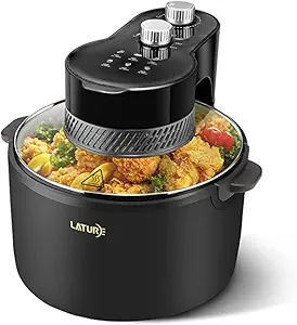 Photo 1 of 5.5 QT Air Fryer Timer & Temperature Controls, with Glass Lid, Dishwasher Safe and Non-stick Basket, 1300W, Oil-Less Healthy Cooker MET Certified with Recipes (Black-Glass Lid)