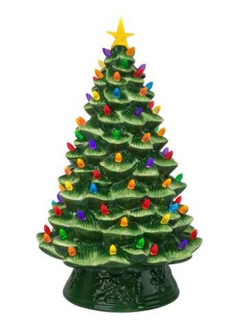 Photo 1 of ** MISSING POWER BLOCK ** Mr. Christmas Nostalgic Ceramic Christmas Tree with LED Lights Indoor Decoration, 18 Inches, White 18 Inches Green