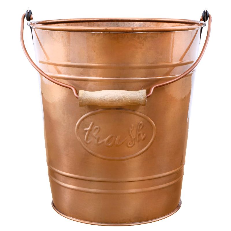 Photo 1 of 2 PIECES Autumn Alley Farmhouse Bathroom Trash Can - Copper Trash Can Bucket with Wooden Handle for Rustic Bathroom, Bedroom, Office, Kitchen, Country Home Décor, 7 Liter, Copper