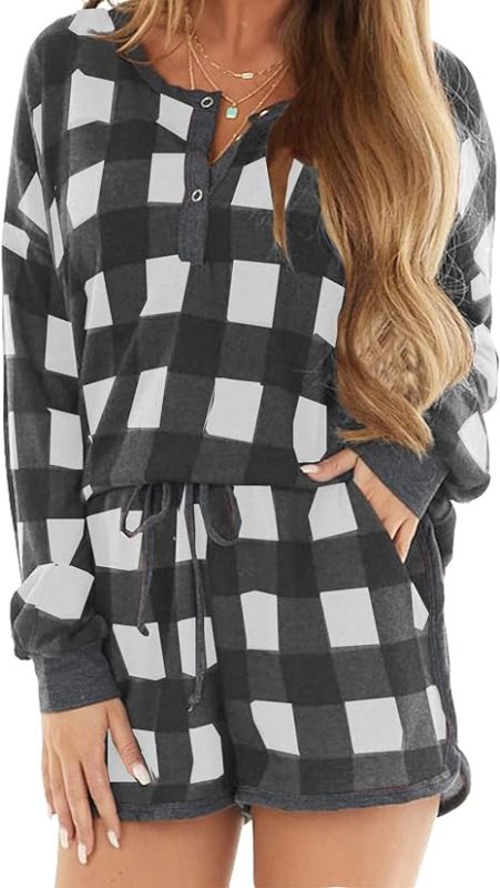 Photo 1 of Artfish Women Pajama Shorts Set Soft Plaid Loungewear Comfy Pjs LG