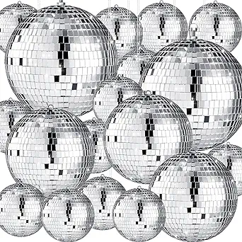 Photo 1 of 17 Pack Large Disco Ball Hanging Disco Ball Small Disco Ball Mirror Disco Balls Decorations for Party Wedding Dance and Music Festivals Decor Club Stage Props DJ Decoration (8, 6, 3.2 Inch)
