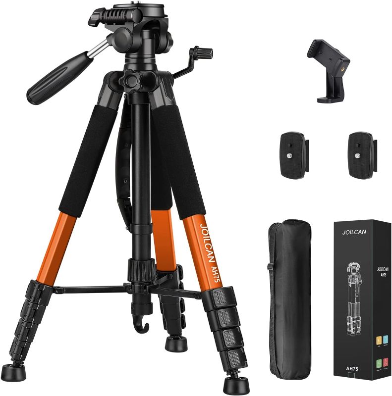 Photo 1 of JOILCAN Tripod Camera Tripods, 74" Tripod for Camera Cell Phone Video Photography, Heavy Duty Tall Camera Tripod Stand, Professional Travel DSLR Tripods Compatible with Canon iPhone, Max Load 15 LB