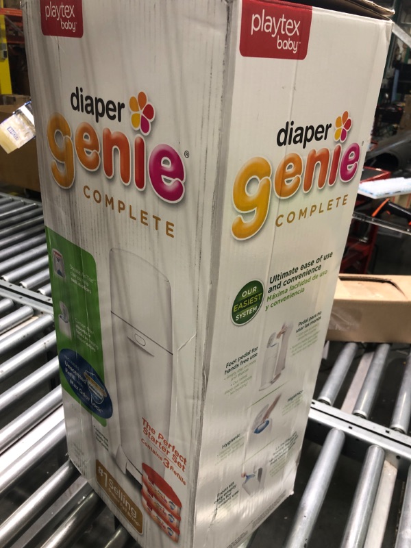 Photo 1 of Diaper Genie Complete Diaper Pail (White) with Antimicrobial Odor Control | Includes 1 Diaper Trash Can, 3 Refill Bags, 1 Carbon Filter White Pail + 3 Refills