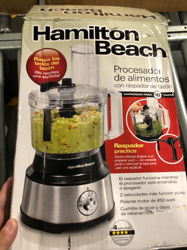 Photo 2 of ***FOR PARTS ONLY***

Hamilton Beach Food Processor & Vegetable Chopper for Slicing, Shredding, Mincing, and Puree, 10 Cups + Easy Clean Bowl Scraper, Black and Stainless Steel (70730)