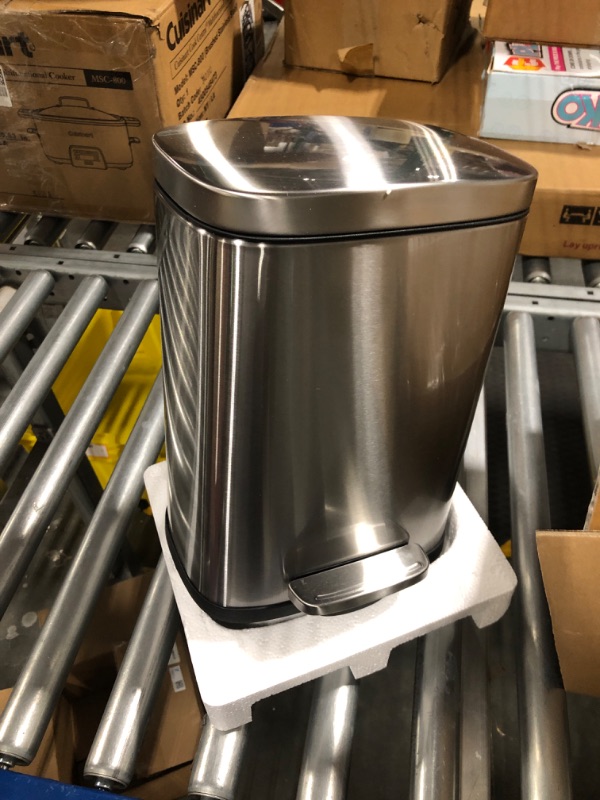 Photo 3 of ** VERY SMALL** Amazon Basics 5 Liter / 1.3 Gallon Soft-Close, Smudge Resistant Trash Can with Foot Pedal - Brushed Stainless Steel, Satin Nickel Finish 5L / 1.3 Gallon