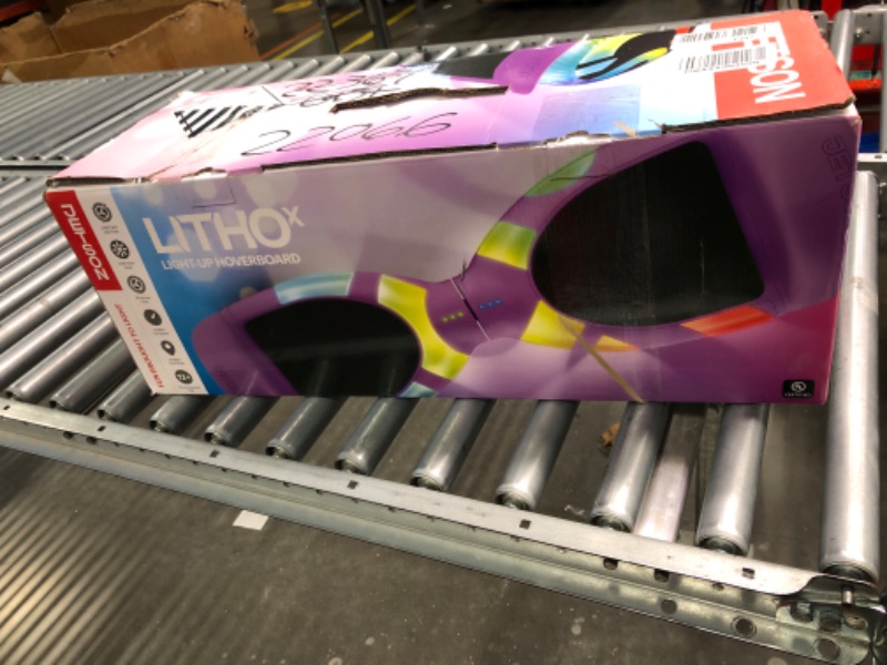 Photo 2 of **FOR PARTS** Jetson Litho X Hoverboard Weight Limit 220 Lb. 12 Purple Lava LED Technology Light-up Deck Illuminated Rims Tires 500-Watt Motor Top Speed of 10 MP