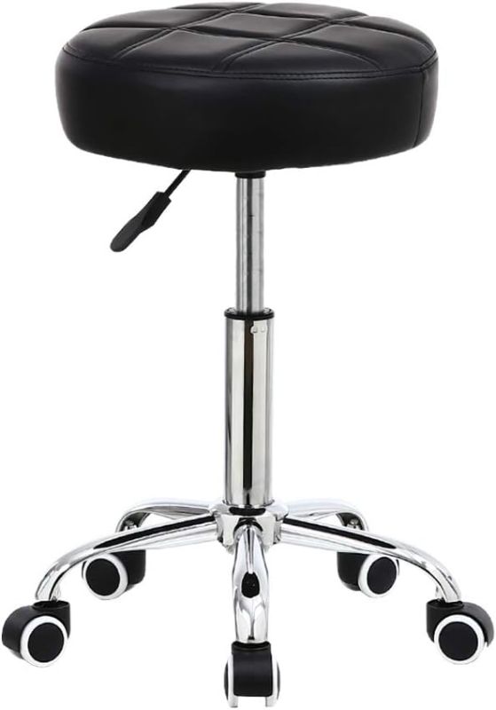 Photo 1 of KKTONER Round Rolling Stool Chair PU Leather Height Adjustable Shop Stool Swivel Drafting Work SPA Medical Salon Stools with Wheels Office Chair Black