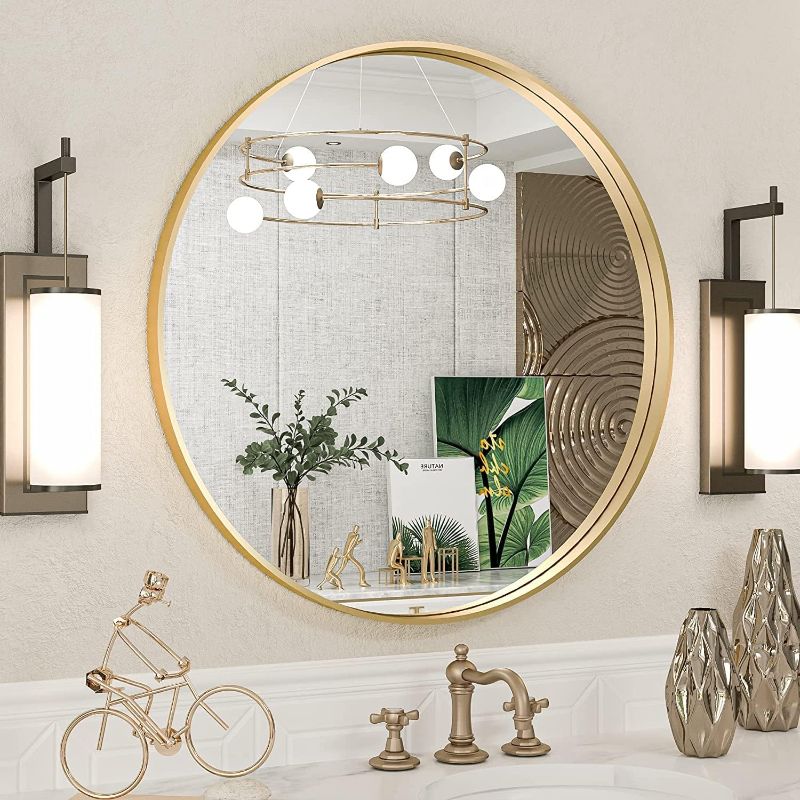 Photo 1 of TokeShimi Brushed Gold Round Mirror 24 Inch Gold Round Vanity Bathroom Mirror