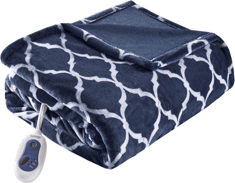 Photo 1 of 100% Polyester Heated Ogee Throw - 60x70" - Indigo