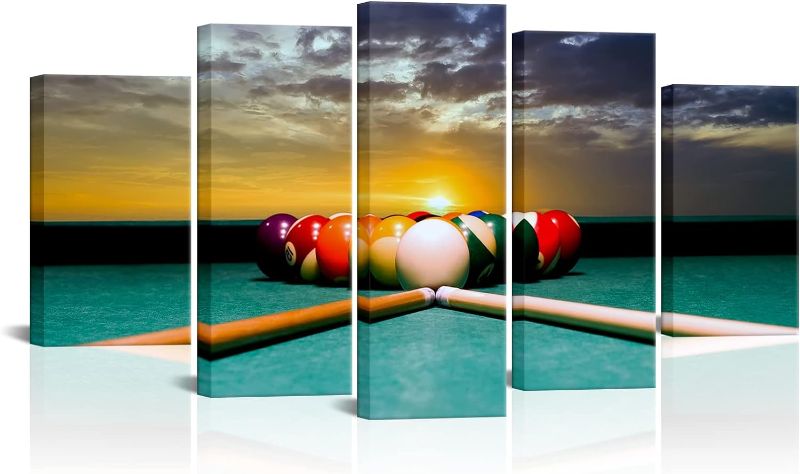 Photo 1 of Game Canvas Wall Art Pool Table Room Decor Billiard Balls Pictures Wall Decor Leisure Sport Painting Prints for Modern Game Room Club Bar Decoration12x20inchx2+12x28inchx2+12x32inchx1