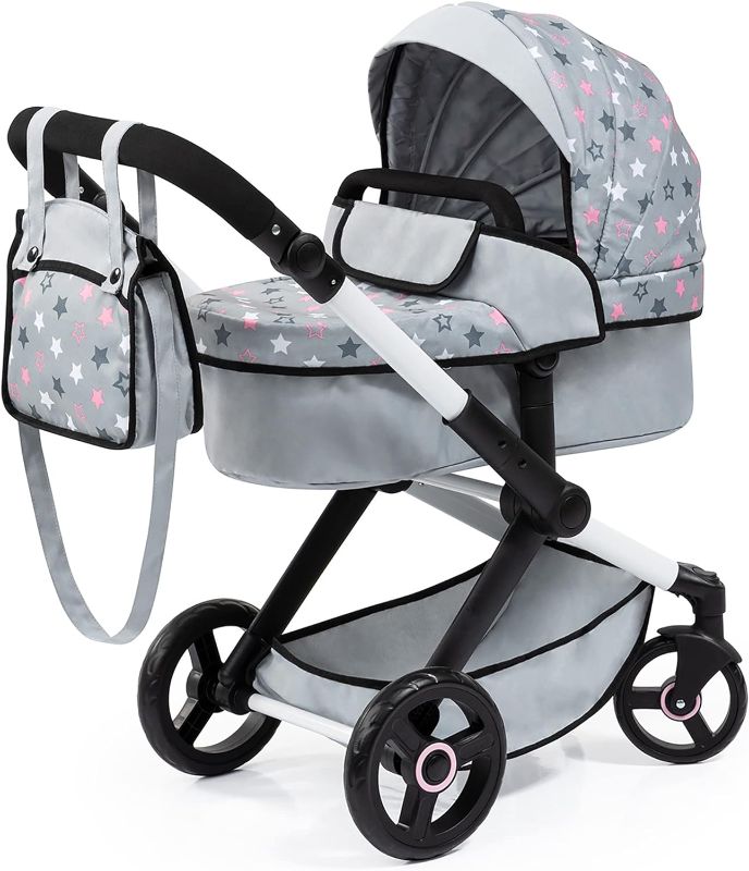 Photo 1 of Bayer Design Dolls: Pram Xeo - Grey, Pink, Stars - Includes Shoulder Bag, Fits Dolls Up to 18', Convertible to A Pushchair, Adjustable Handle & Swivel Front Wheels, Accessory for -Plush Toys, Ages 3+