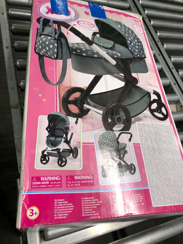 Photo 2 of Bayer Design Dolls: Pram Xeo - Grey, Pink, Stars - Includes Shoulder Bag, Fits Dolls Up to 18', Convertible to A Pushchair, Adjustable Handle & Swivel Front Wheels, Accessory for -Plush Toys, Ages 3+