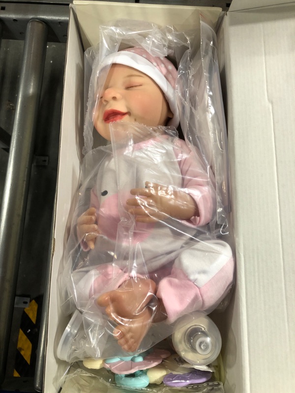 Photo 3 of **USED* *BABESIDE Lifelike Reborn Baby Dolls - 20-Inch Sweet Smile Realistic-Newborn Baby Dolls Full Body Vinyl Sleeping Baby Girl Real Life Baby Dolls with Toy Accessories Gift Set for Kids Age 3+ hand-painted hair