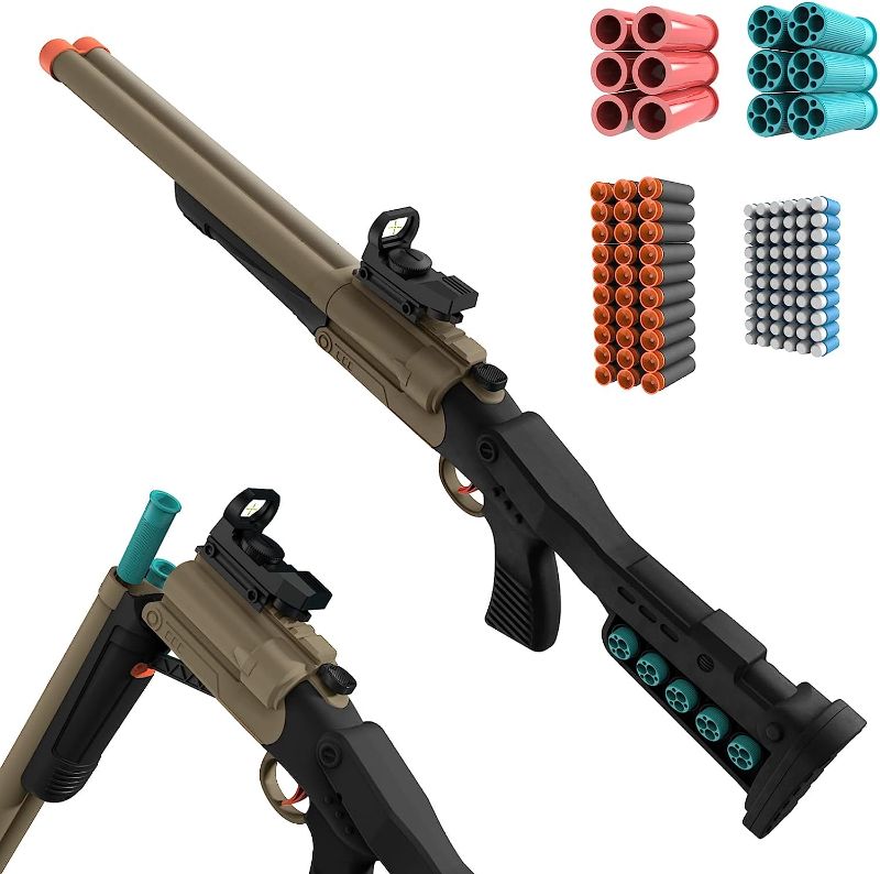 Photo 1 of Double Barrel Shotgun Toy with Ejecting Shells and 90 Soft Bullet Darts, Toy Foam Blaster with Scope for Boys, Youth, Teen
