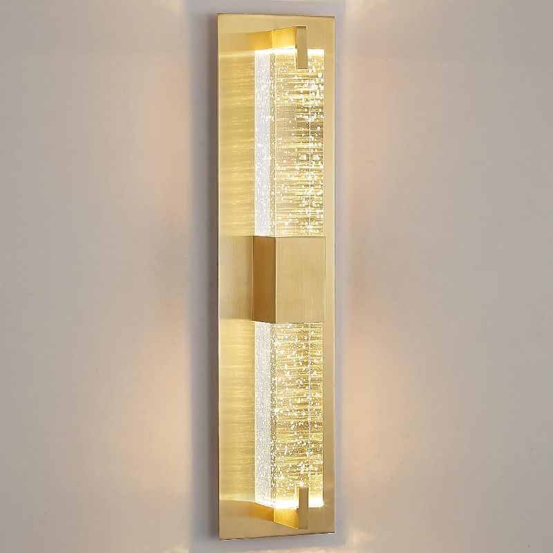 Photo 1 of WOSHITU Gold Sconces Wall Lighting - 19“ Modern Bathroom Sconces Lighting W/Crystal Bubble Glass, Dimmable LED Wall Mount Vanity Light Fixture for Mirror Living Room Hallway Indoor, 3000K, ETL Listed