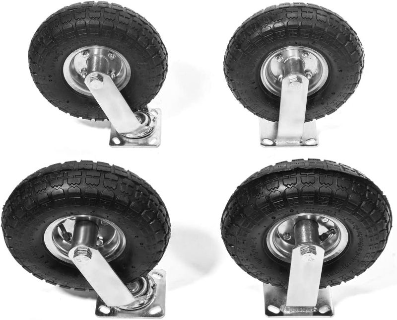 Photo 1 of 4pcs 2X 10" Rigid Caster and 2X 10" Swivel Caster Set, Tool Car Rubber Wheels