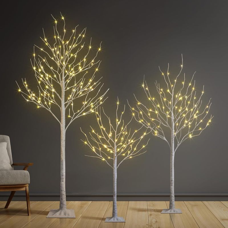 Photo 1 of Set of 3 Lighted Birch Tree 4FT 6FT and 8FT LED Artificial Tree for Decoration Inside and Outside, Home Patio Wedding Festival Christmas Decor, Warm White