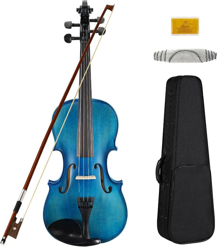 Photo 1 of Asmuse Full Size 4/4 Violin Kit, Premium Solid Wood Starter Violin with Bow Case for Beginner Adult Children (Blue)