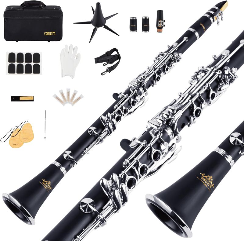 Photo 1 of YANASON B Flat 17 Key Clarinet with 2 Barrels, Case, Stand, Strap, Reeds,8 Pads, 2 Cleaning Cloth and More